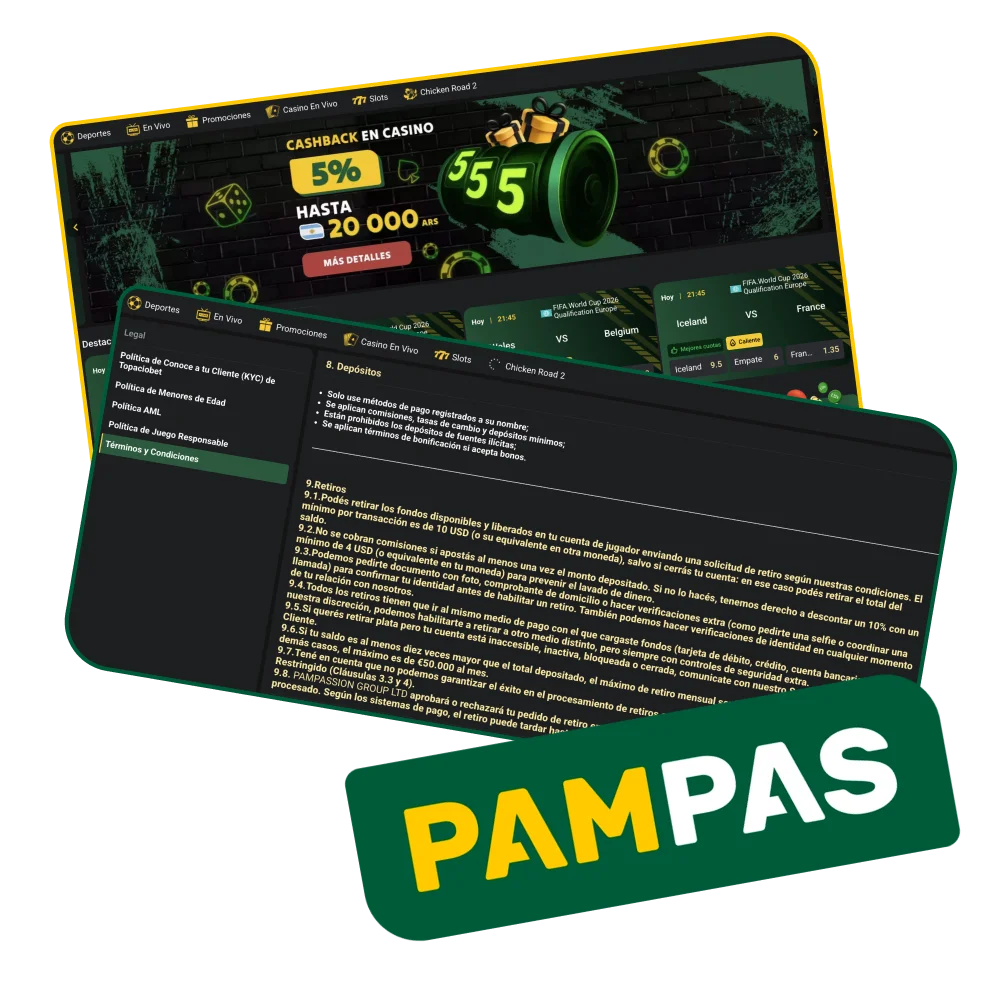 Pampas Bet admite los métodos de pago más seguros y populares.