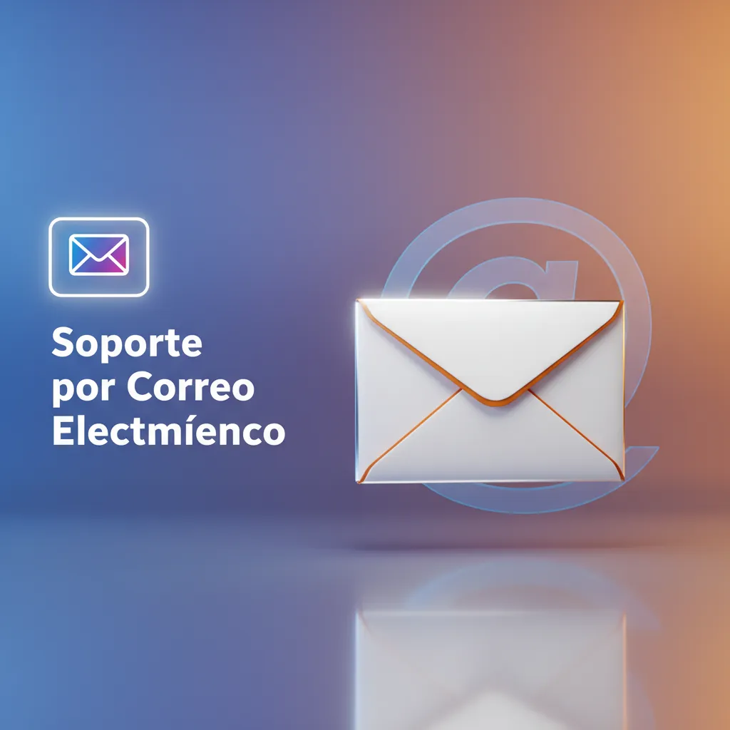 Ilustración de soporte por correo: sobre, ayuda, adjuntos, reloj y candado; guía de envío, casos y tiempos de respuesta.