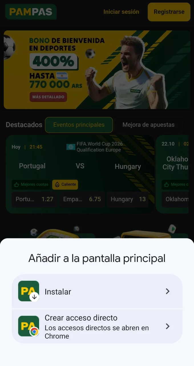 Encuentra el archivo en la sección de descargas de tu Android para continuar con la instalación de la aplicación Pampas.