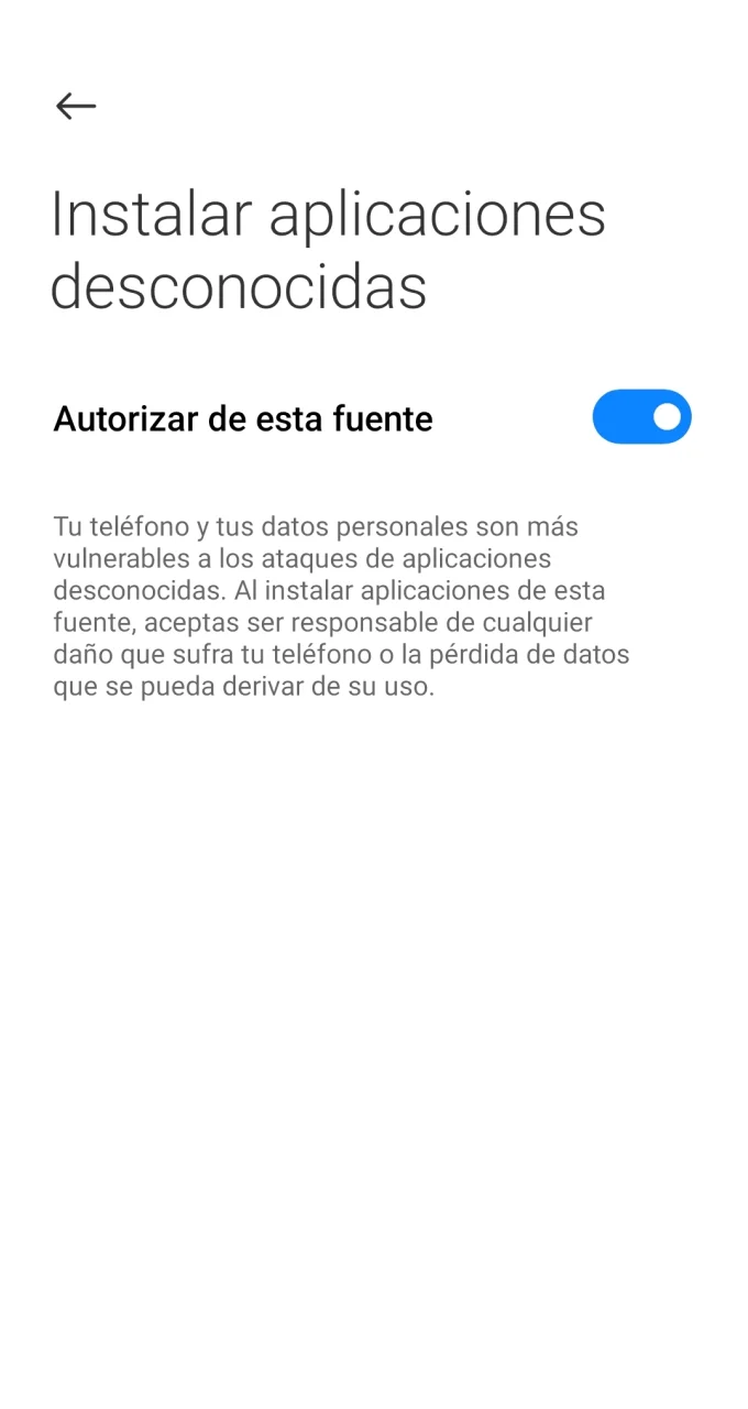 Permita la instalación desde fuentes desconocidas para continuar instalando Pampas en su Android.