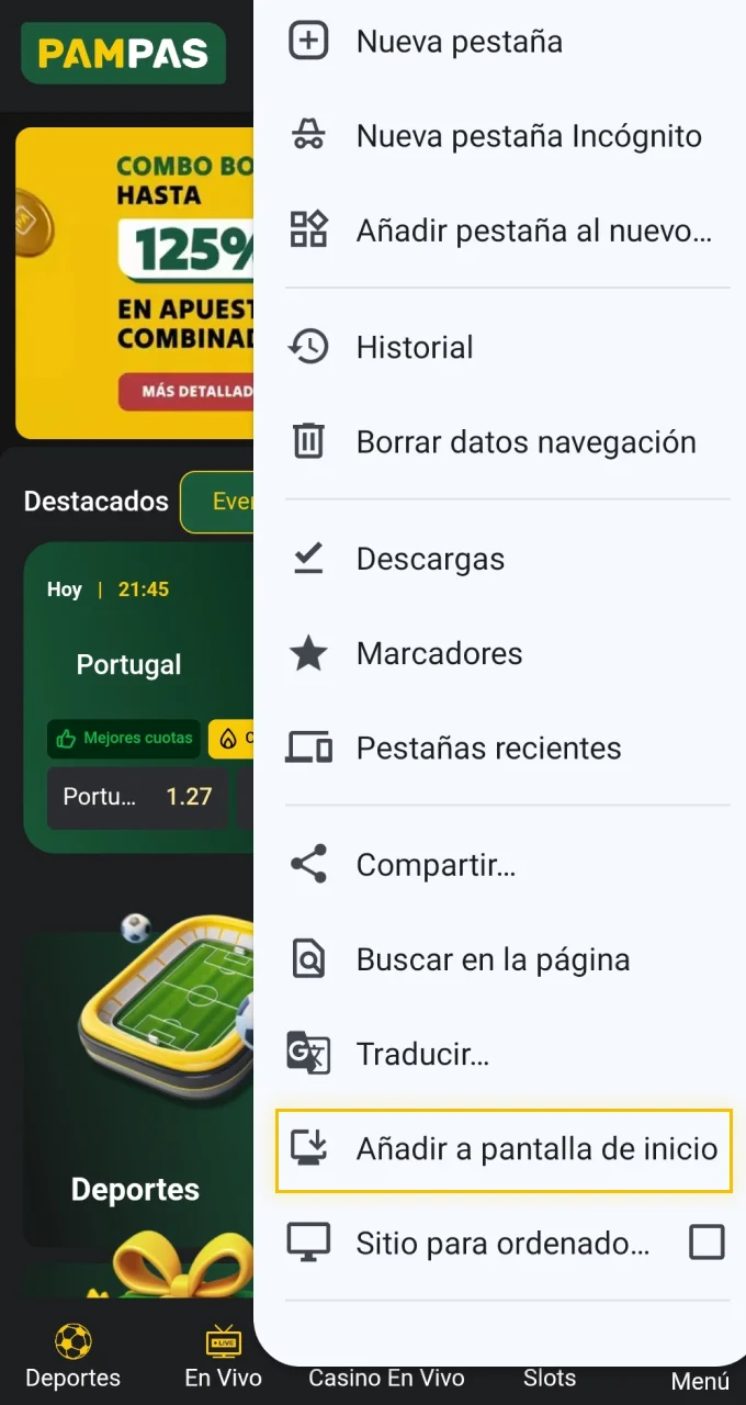 Vaya a Configuración para comenzar a instalar la aplicación Pampas en Android.