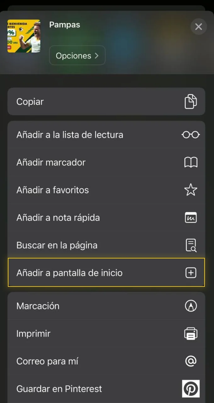 Siga las instrucciones para instalar la aplicación Pampas Bet.