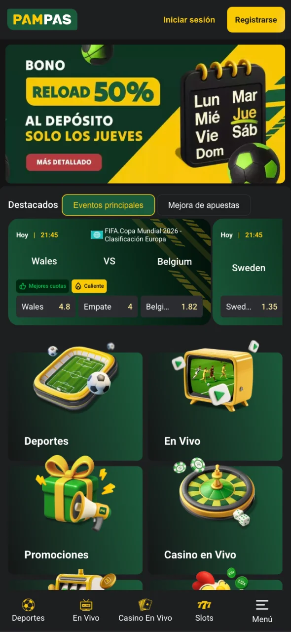 Inicie el sitio web oficial del casino Pampas Bet en su dispositivo móvil.