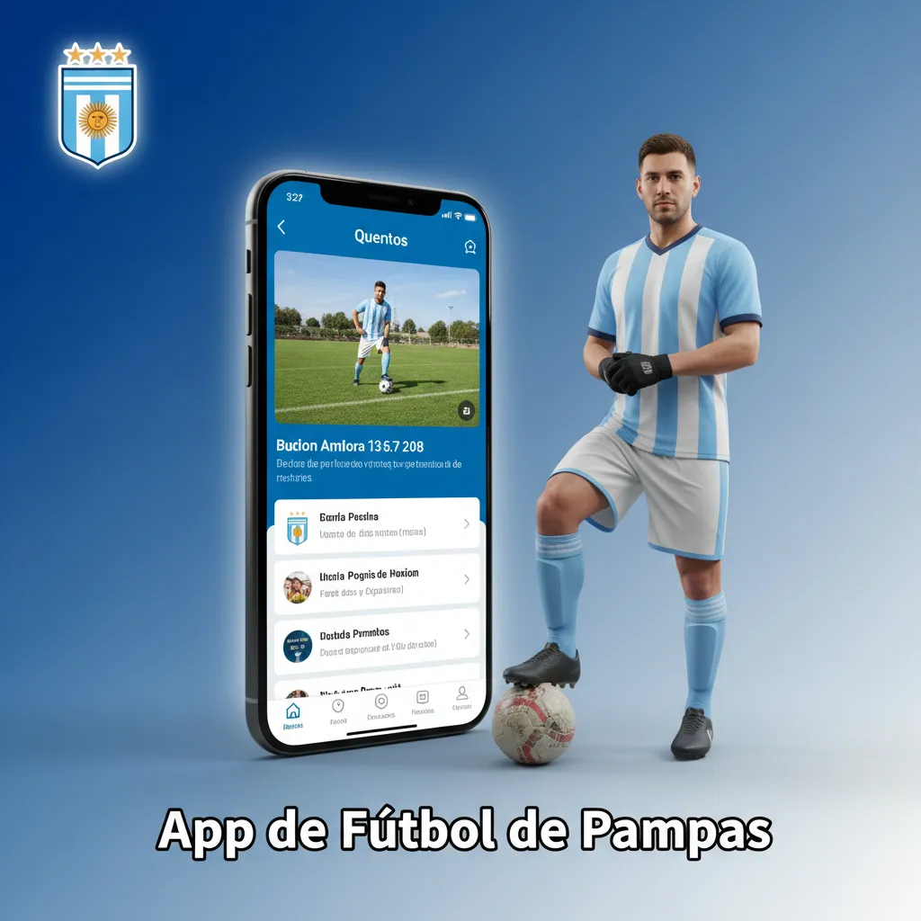 Mockup de la app de apuestas de fútbol Pampas en un smartphone, con mercados en vivo, Cash Out y logos Android y iOS