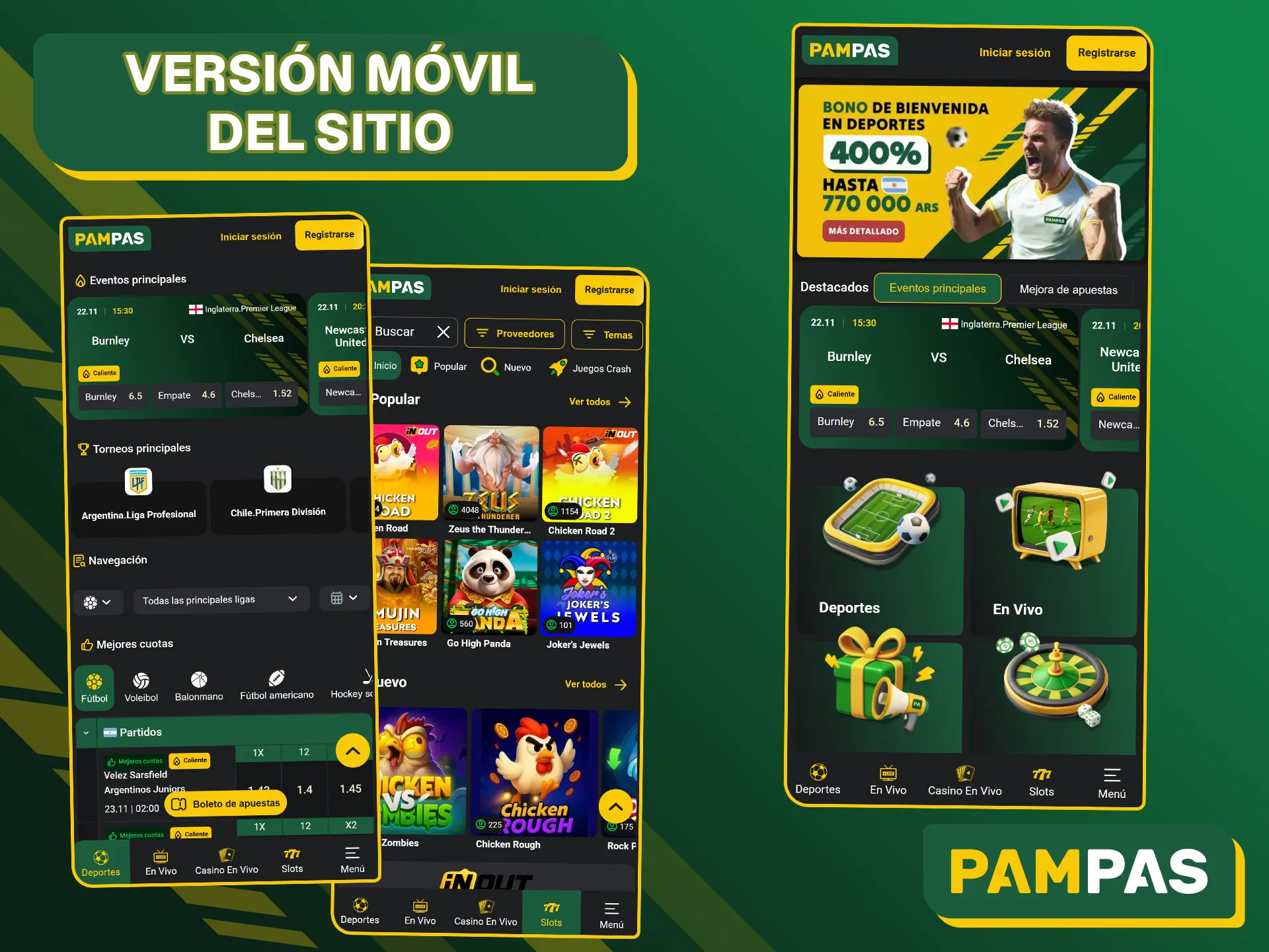 La versión móvil de Pampas Bet ofrece las mismas funciones que la versión completa del sitio web.