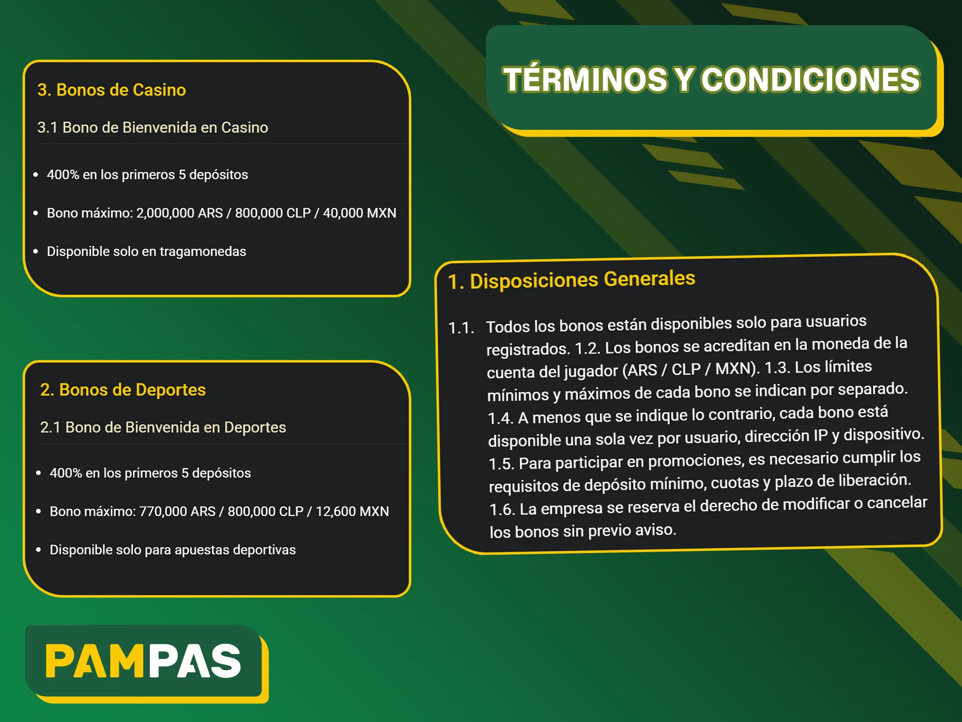 Para retirar fondos, es necesario cumplir los requisitos de apuesta del bono de Pampas Bet.