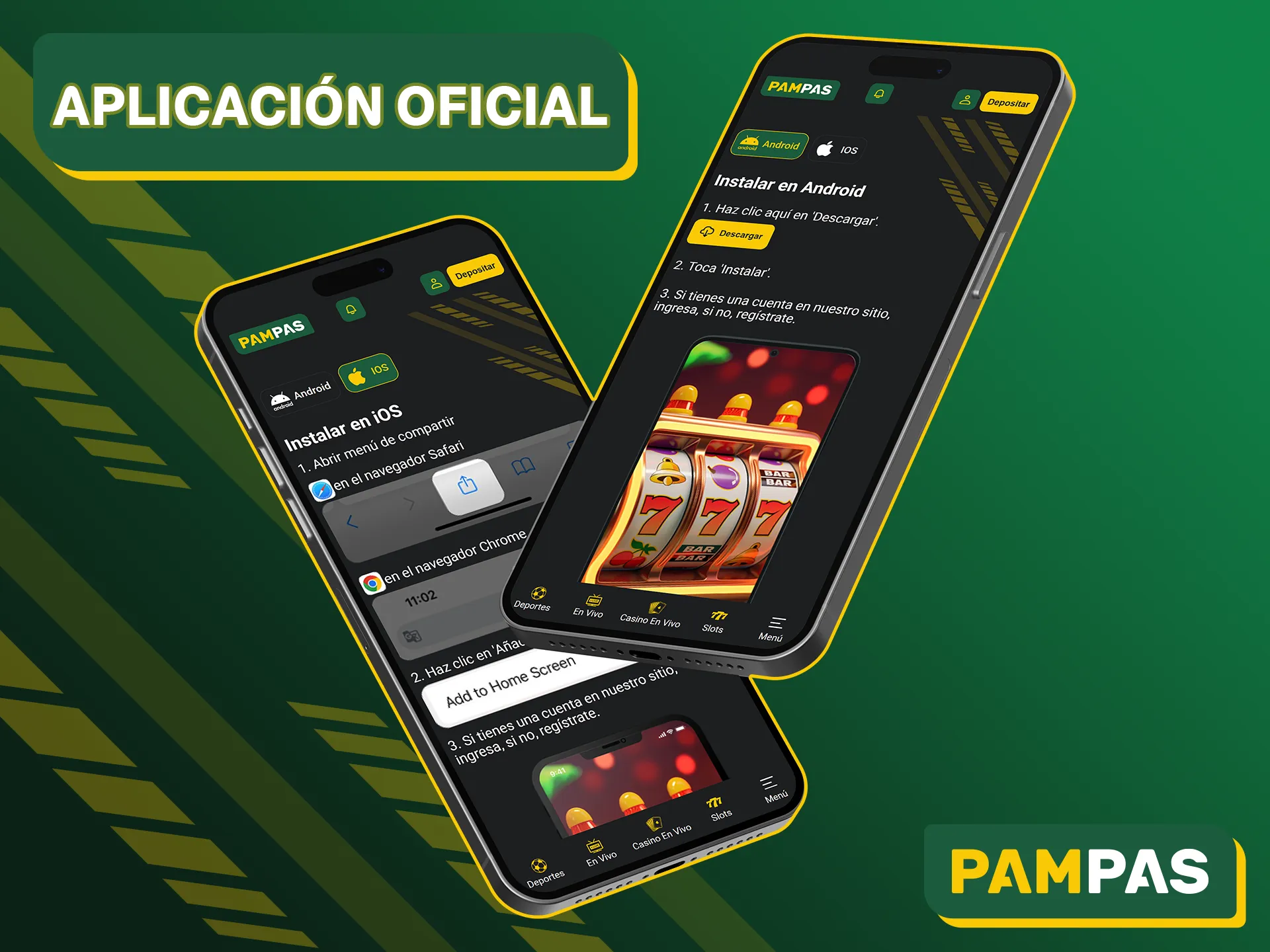 Utiliza todas las funciones de la plataforma Pampas Bet en la aplicación para Android y PWA iOS.