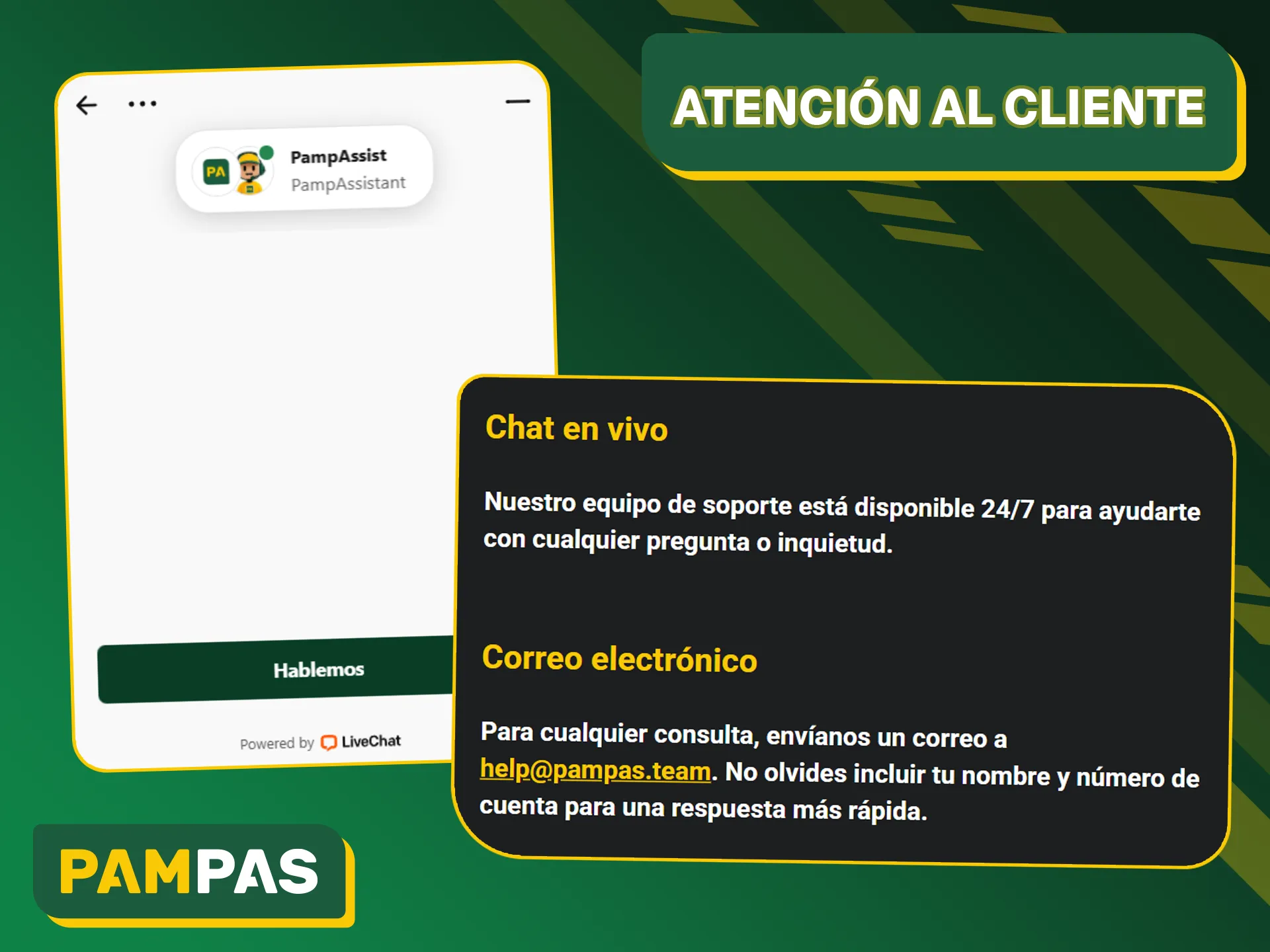 Descubra todas las formas de ponerse en contacto con el servicio de atención al cliente de Pampas Bet para resolver cualquier duda.