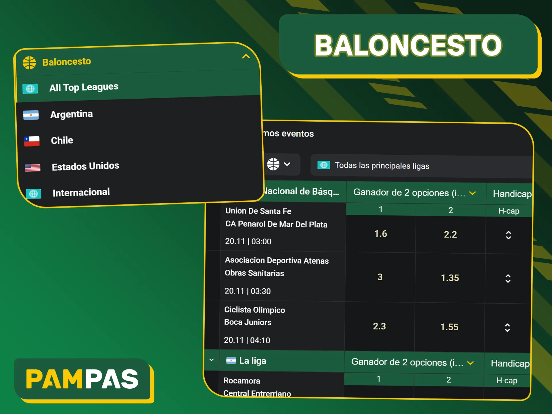 Pampas Bet ofrece diferentes mercados de apuestas para el baloncesto.