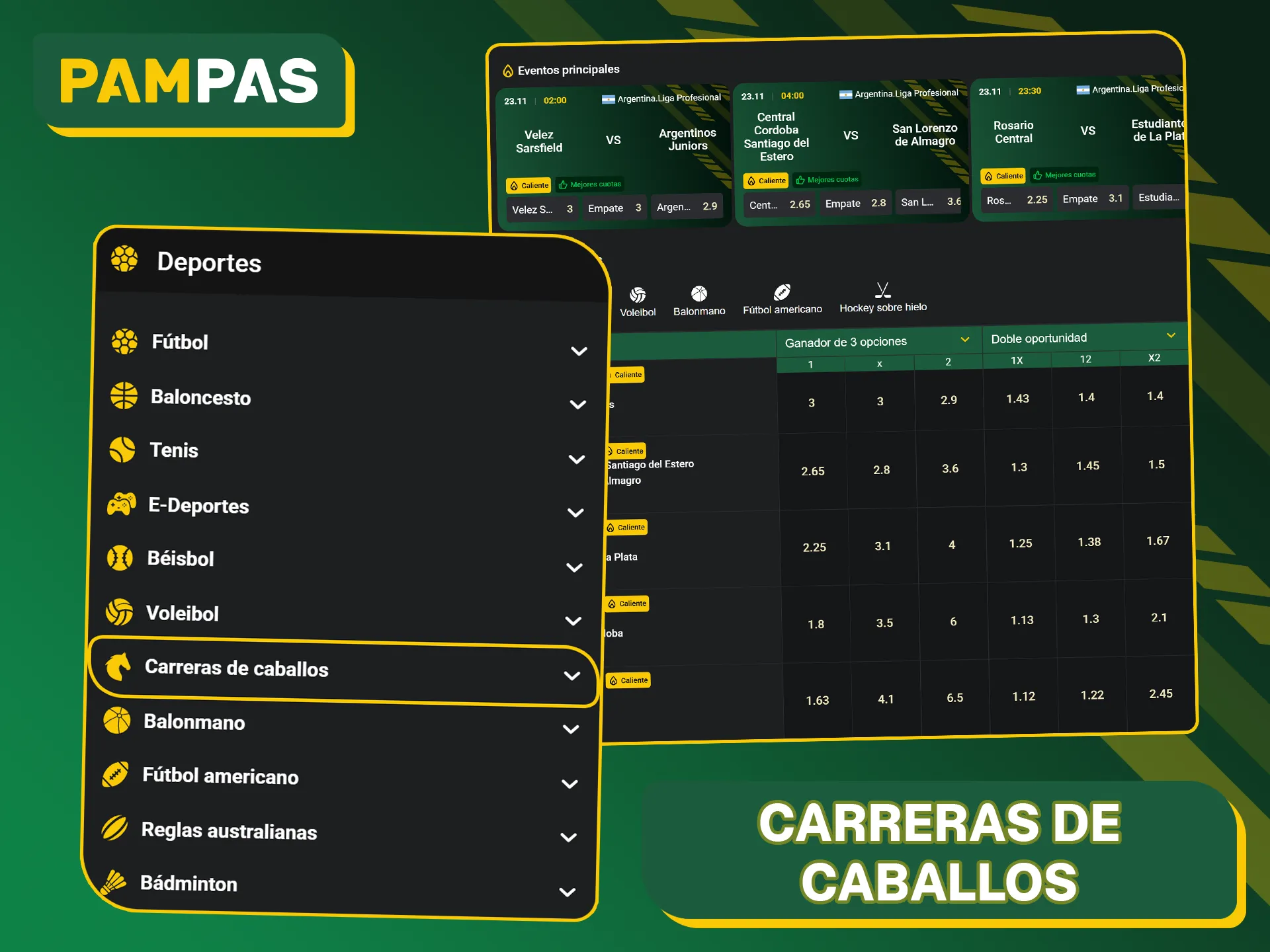 Apueste en carreras de caballos en Pampas Bet.