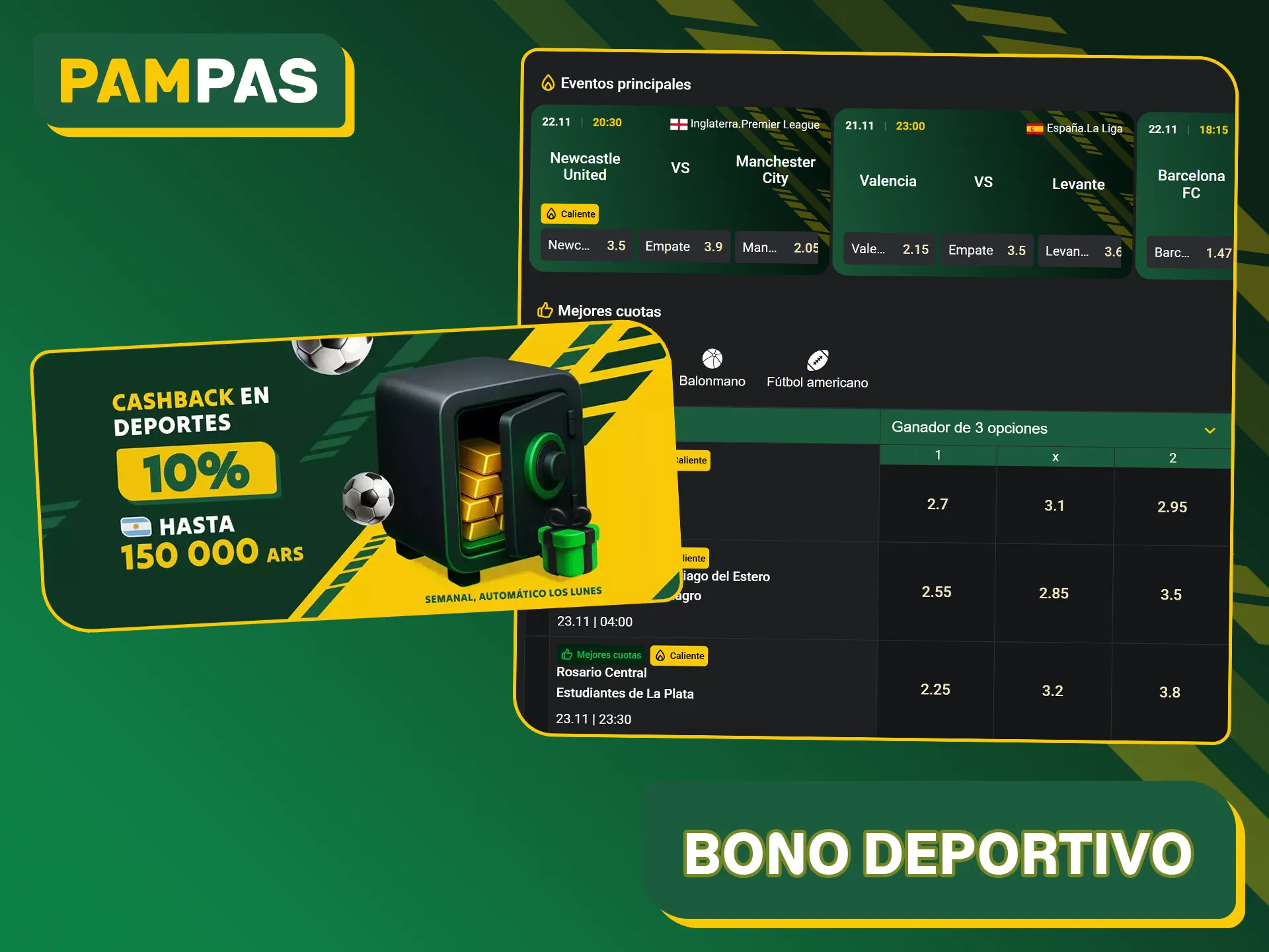 Haga apuestas deportivas en Pampas Bet y reciba un reembolso semanal.