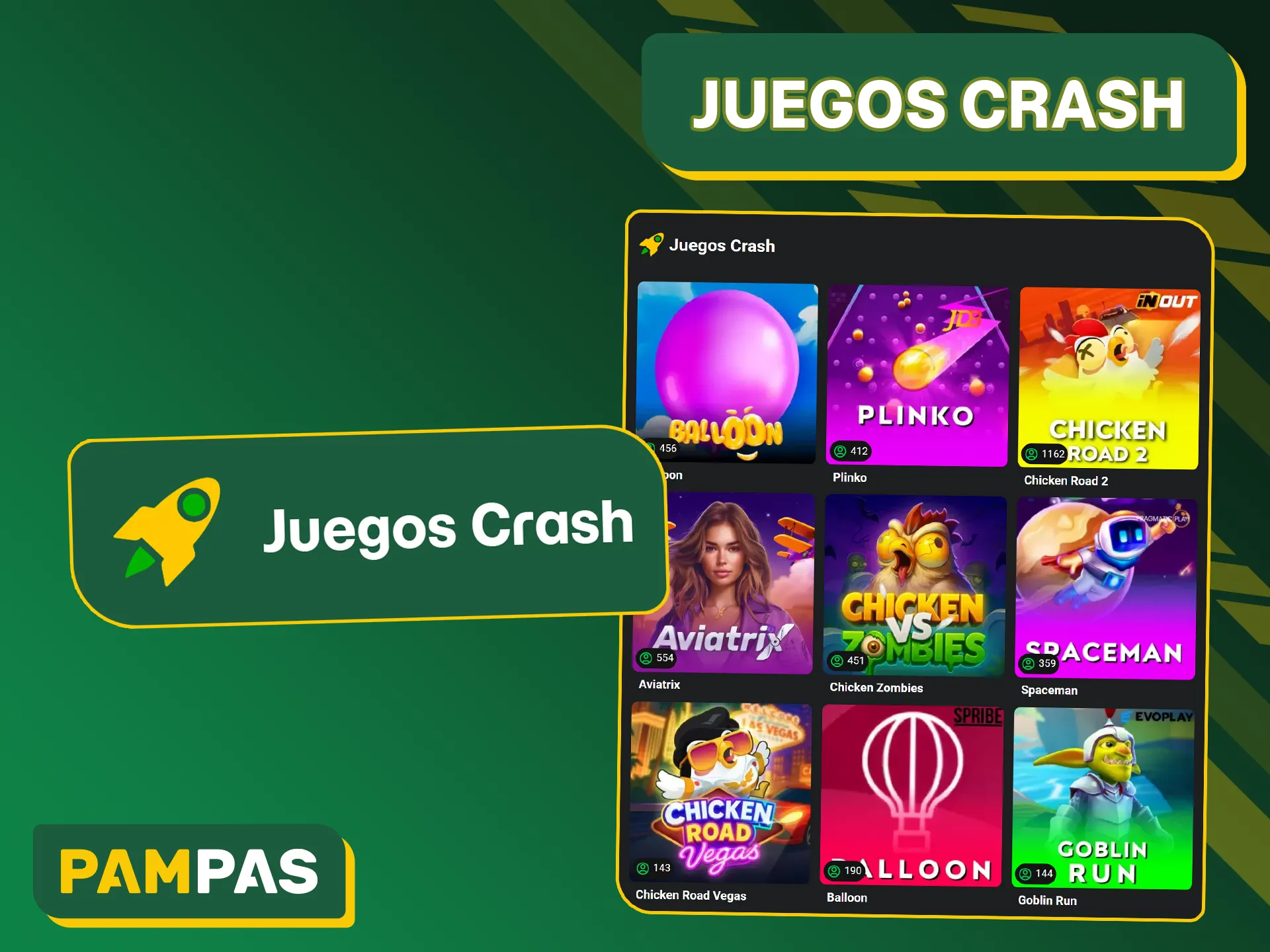 Apresúrate a retirar tus ganancias con altos multiplicadores en los juegos Crash de Pampas Bet.