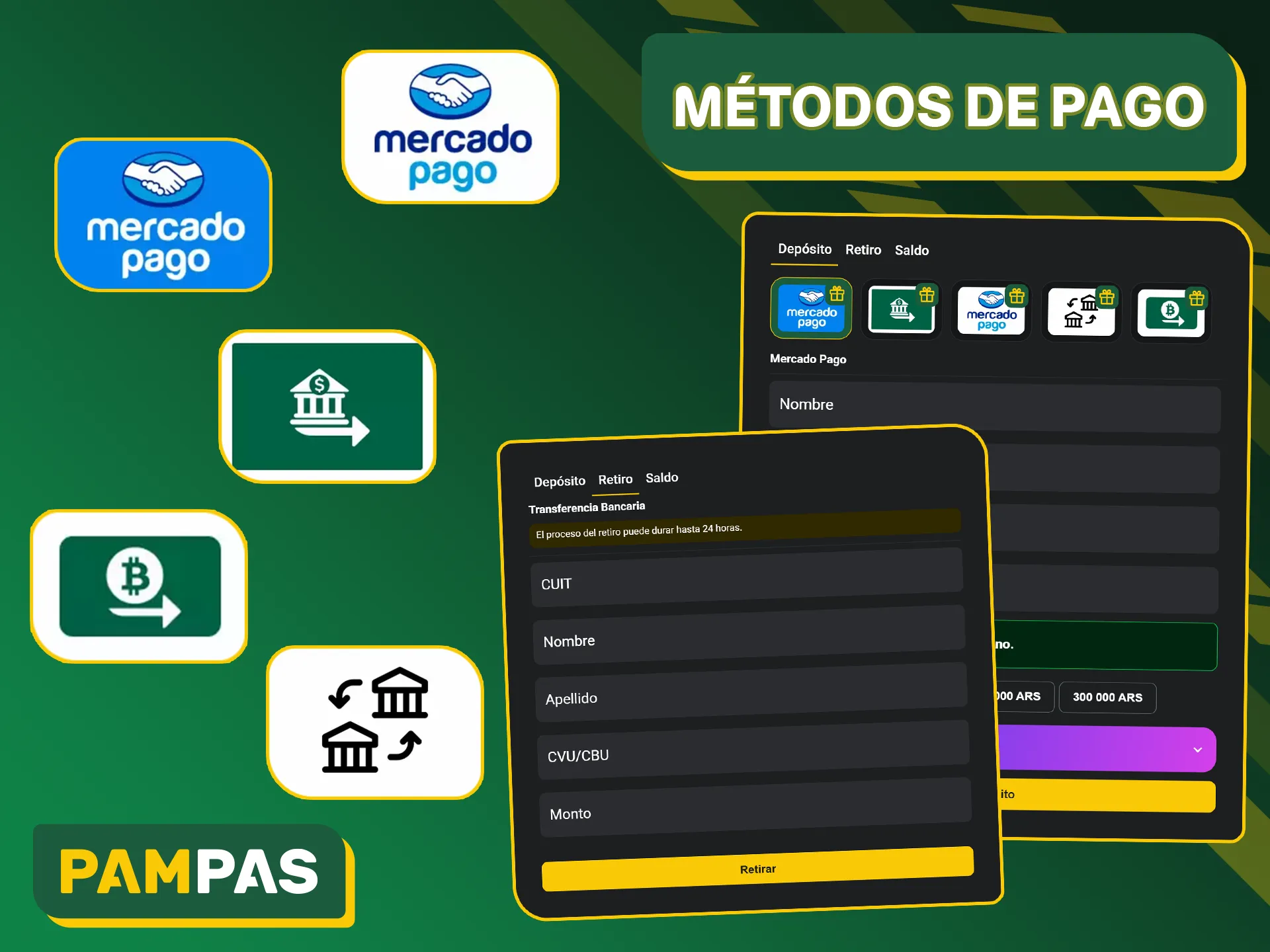 Recarga y retira tus fondos de forma rápida y segura en Pampas Bet.