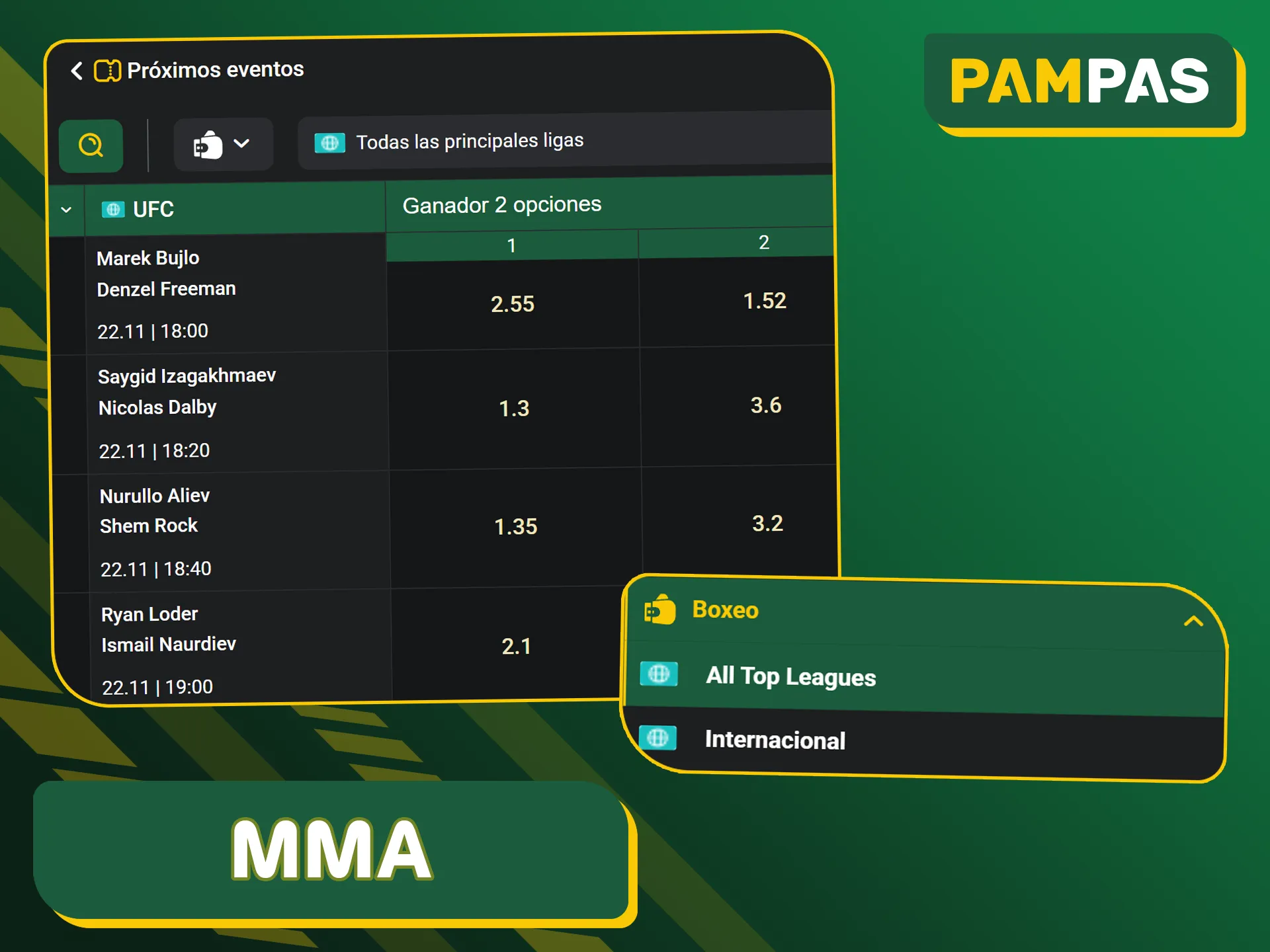 Utiliza diferentes estrategias para apostar en MMA en Pampas Bet.