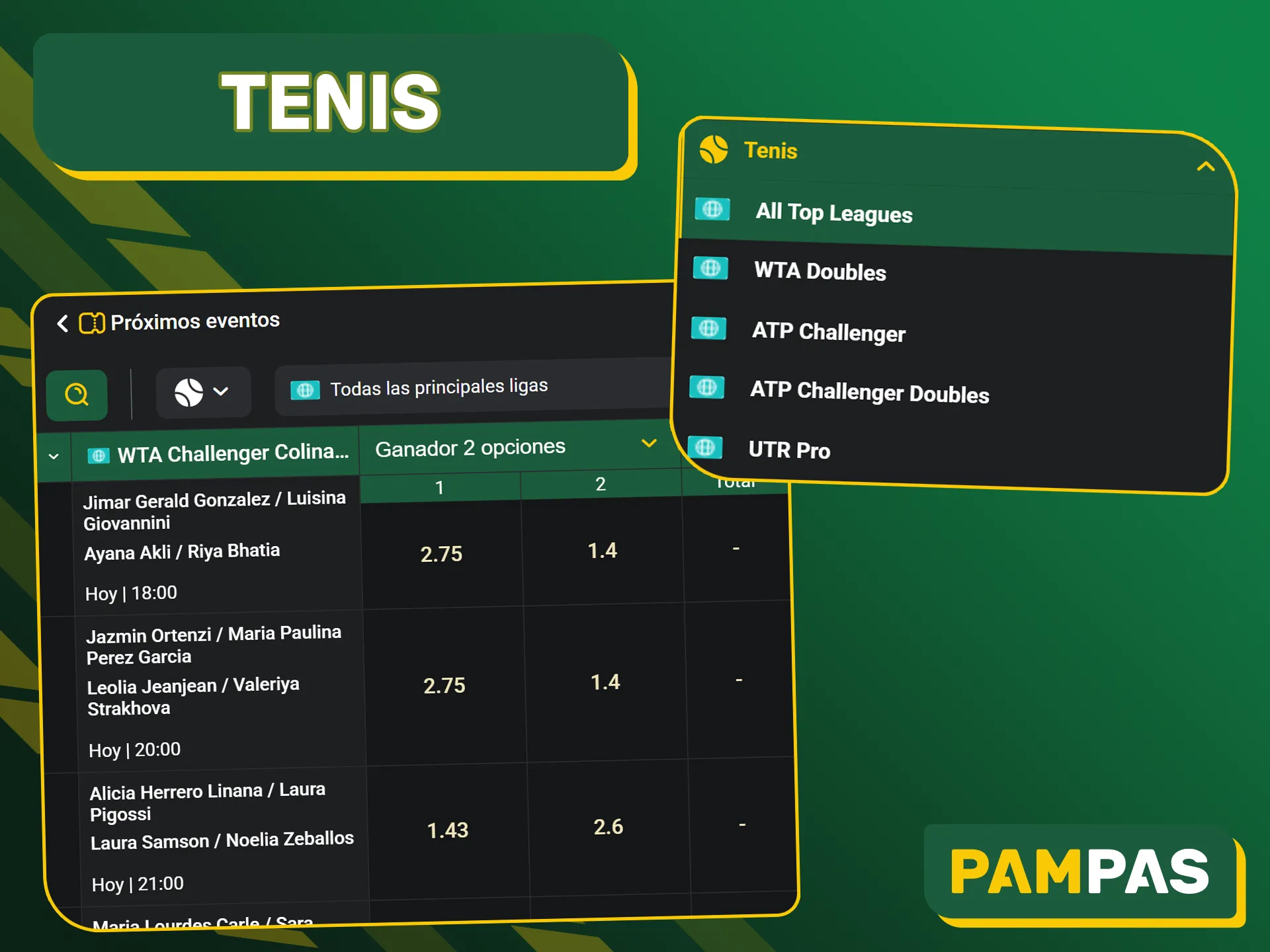 Apueste en partidos de tenis en Pampas Bet.